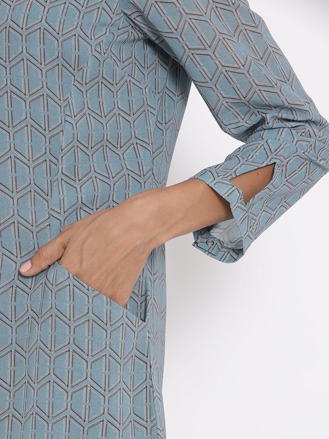 W Sea Green Geometric Printed A-Line Dress