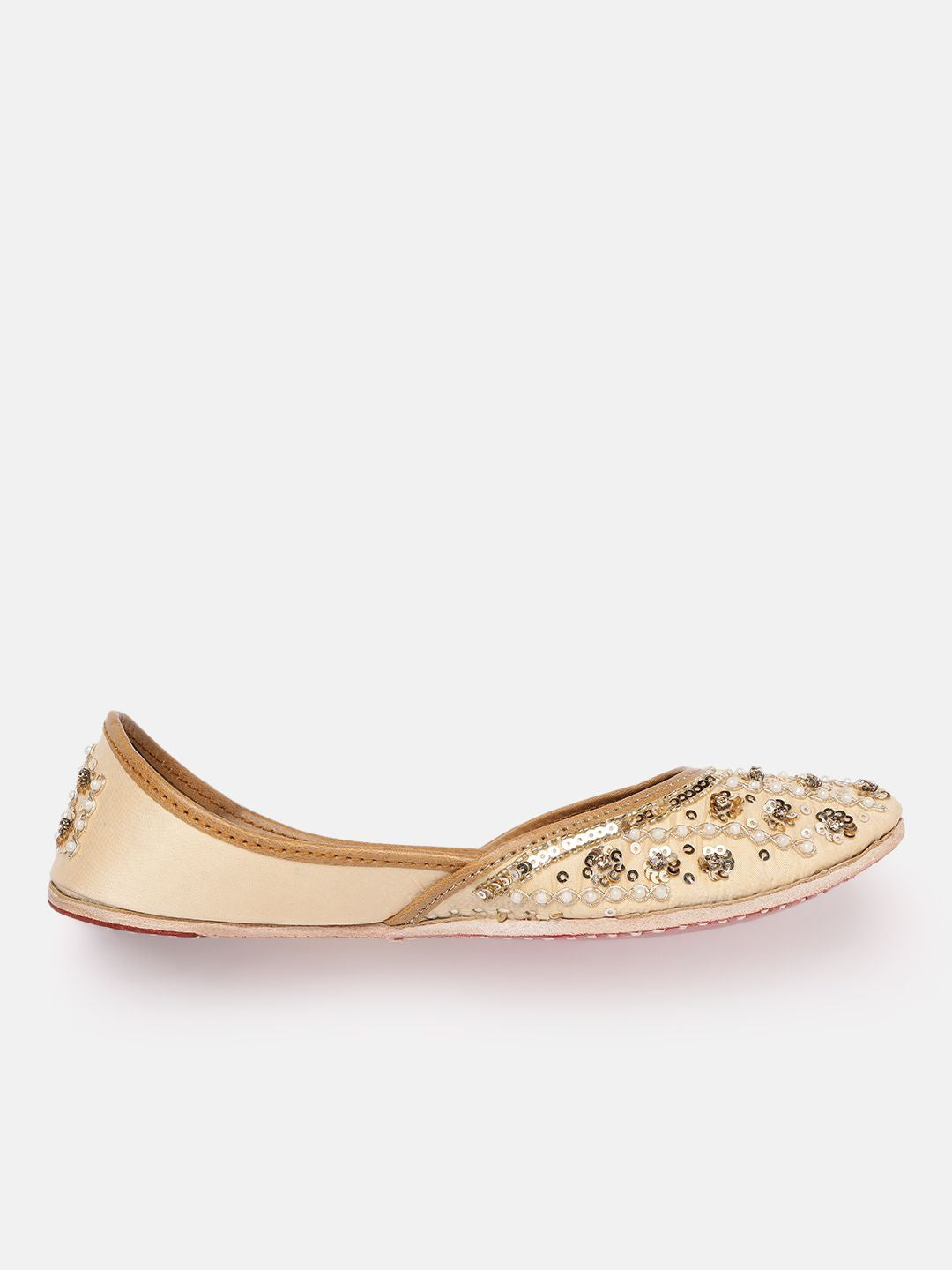 House of Pataudi Women Sequin & Beads Embellished Leather Mojaris