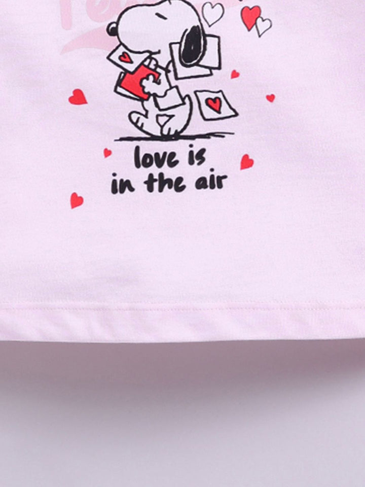 Happy Faces Girls Snoopy Print Drop-Shoulder Sleeves Pure Cotton T-shirt