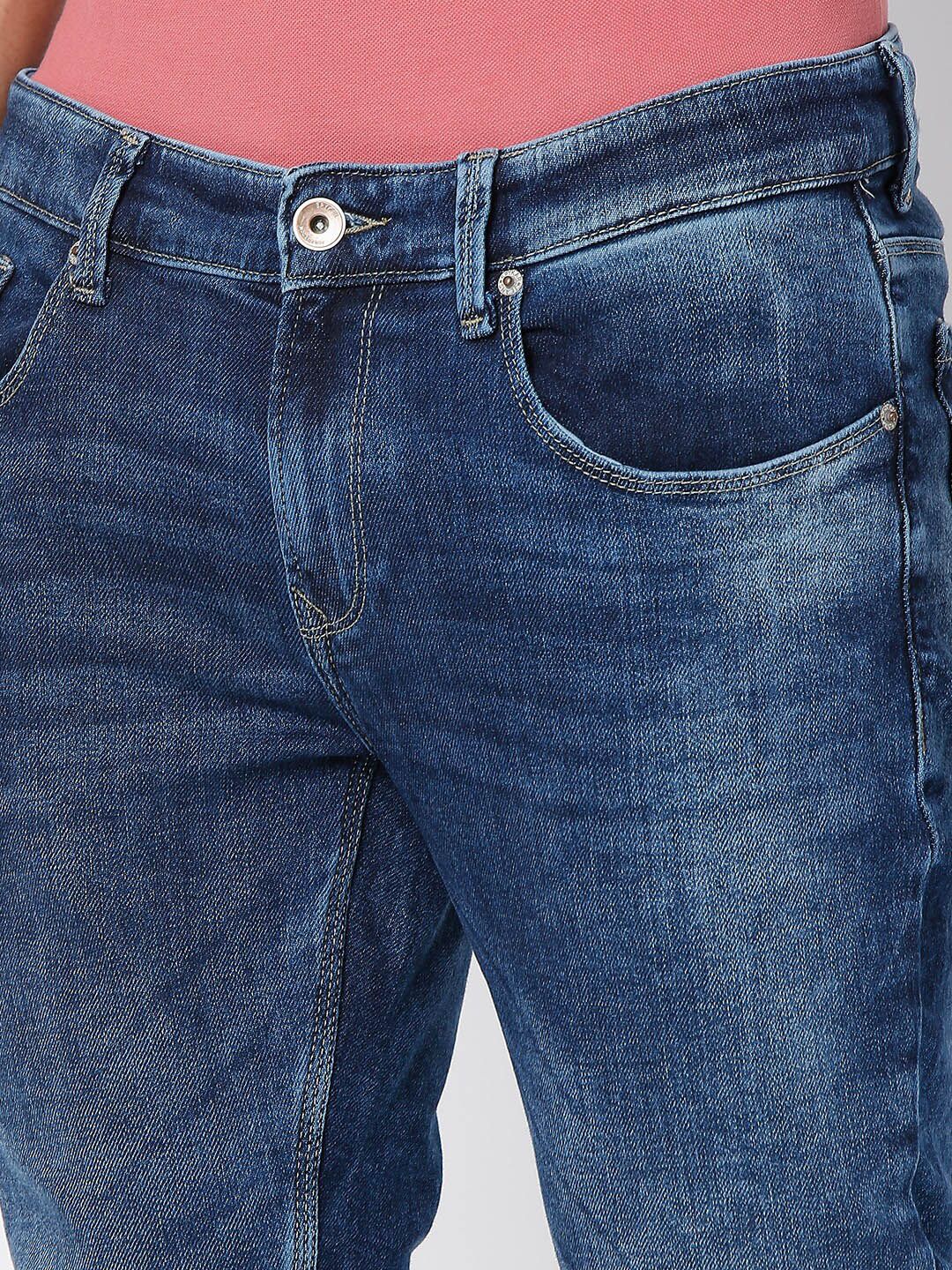 SPYKAR Men Blue Kano Slim Fit Low Distress Light Fade Jeans