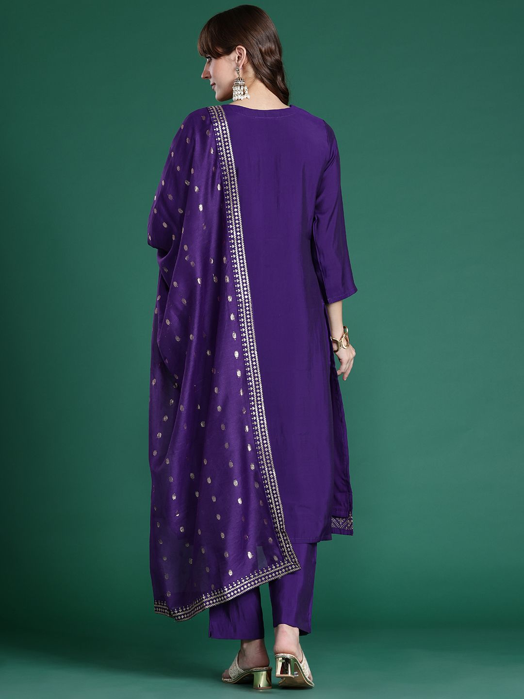Indo Era Ethnic Motifs Embroidered Sequinned Kurta with Trousers & Dupatta