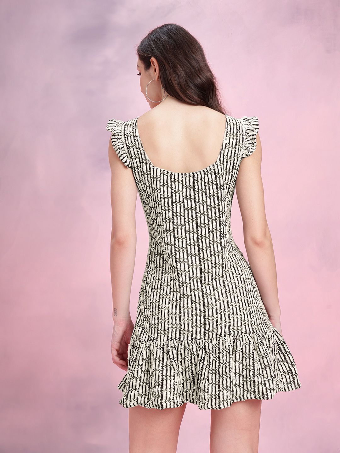 DressBerry Flutter Sleeve Ruffled Crochet Shift Mini Dress