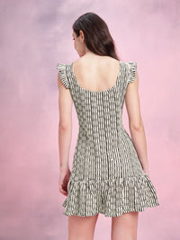 DressBerry Flutter Sleeve Ruffled Crochet Shift Mini Dress