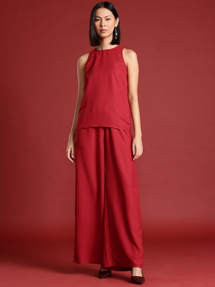 all about you Women Round Neck Flared Leg Co-Ords