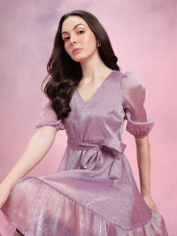 DressBerry Puff Sleeve Belted A-Line Dress