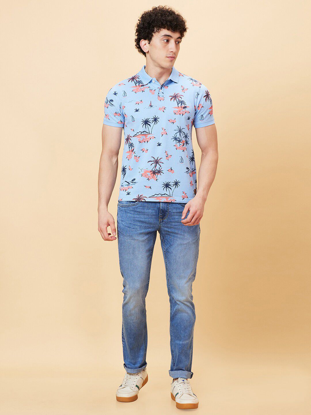 Being Human Floral Printed Cotton Polo Collar Short Sleeves Casual T-shirt