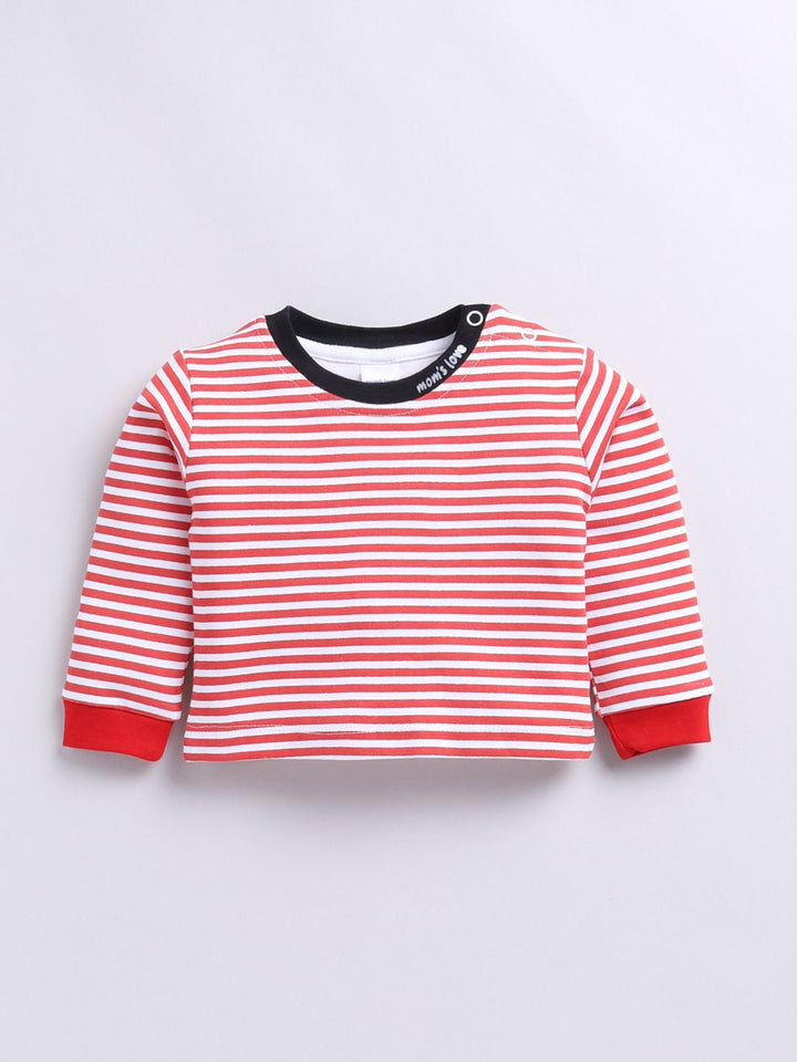 Moms Love Infant Boys Pure Cotton Dungaree With Striped T-shirt