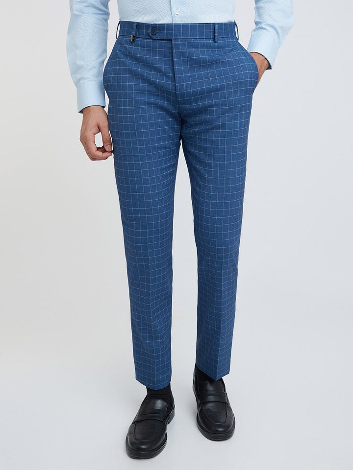 Park Avenue Men Blue Checked Slim Fit  Formal Trouser