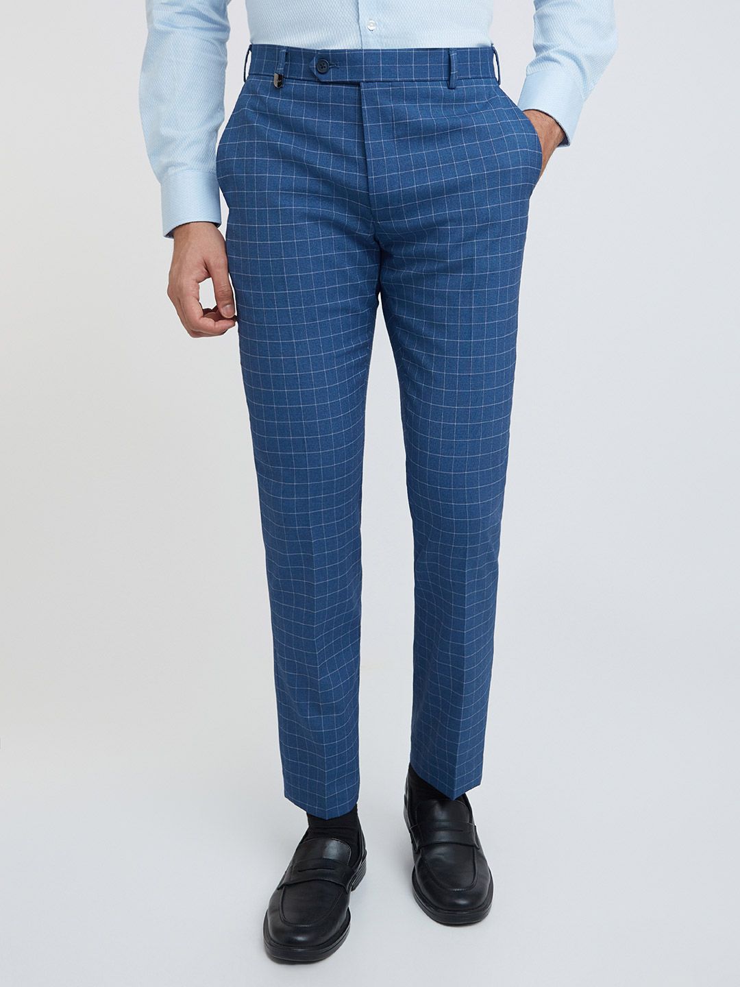 Park Avenue Men Blue Checked Slim Fit  Formal Trouser