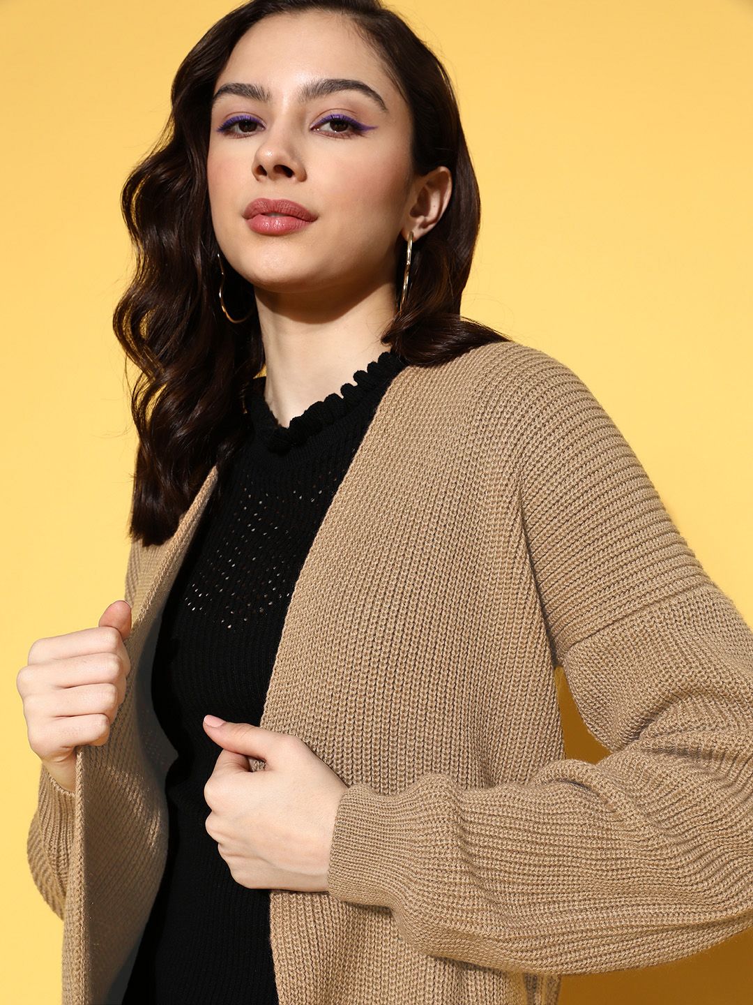 Berrylush Women Beige Solid Oversized Layer Sweater