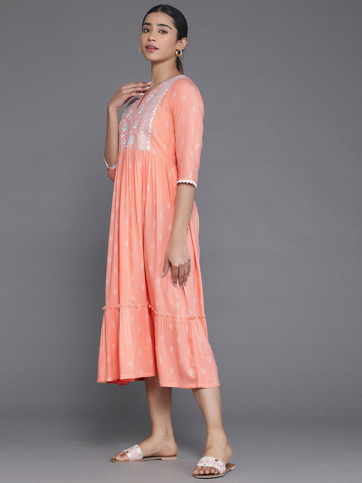 Libas Ethnic Motifs Printed Yoke Woven Design Panelled Dress