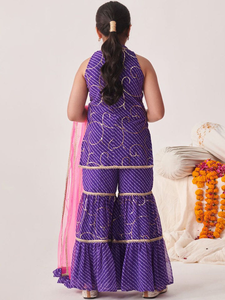 pspeaches Girls Floral Printed Angrakha Kurta with Sharara & With Dupatta