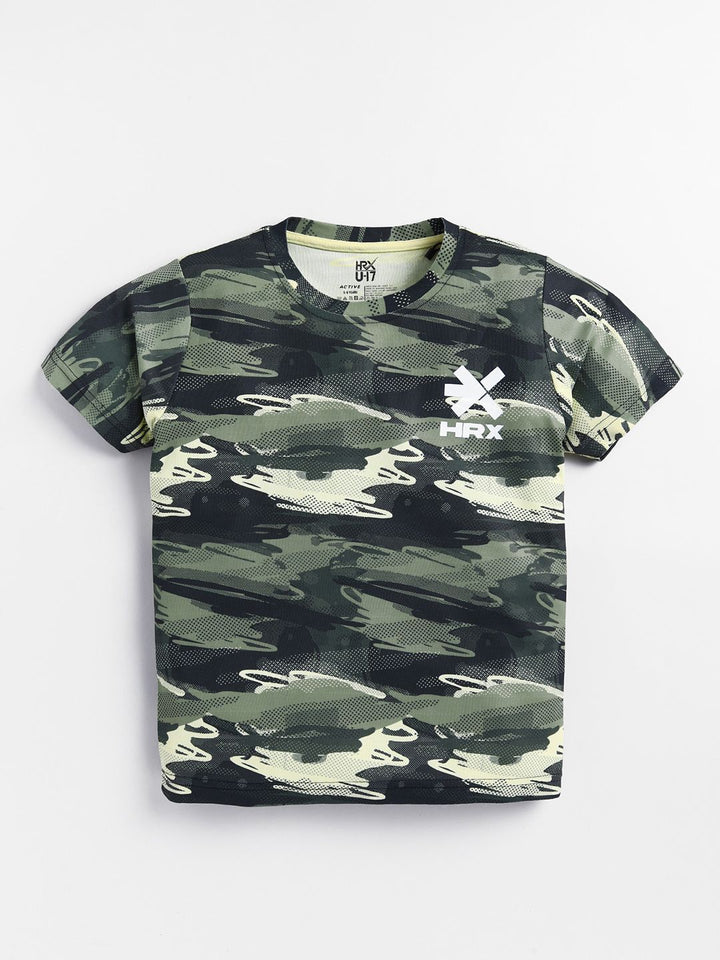 HRX by Hrithik Roshan Boys Camouflage Printed Rapid Dry Sports T-shirt