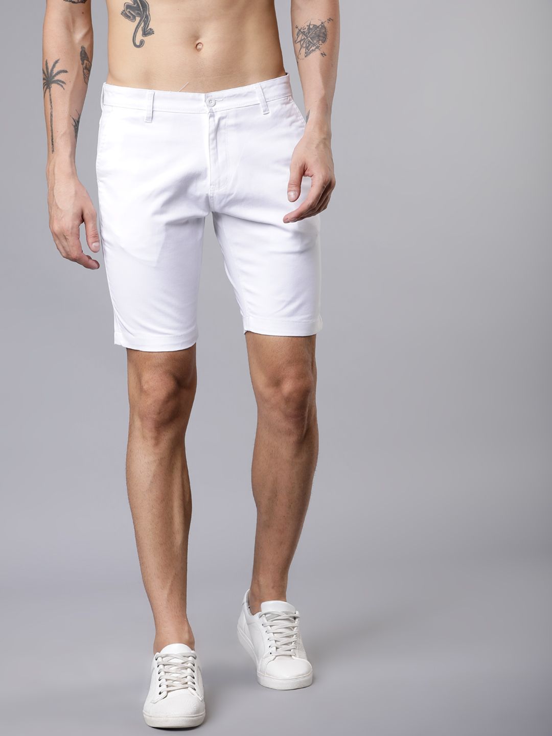 HIGHLANDER Men White Solid Slim Fit Chino Shorts