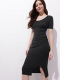 DressBerry Noir Nectar Ruched Sheath Midi Dress
