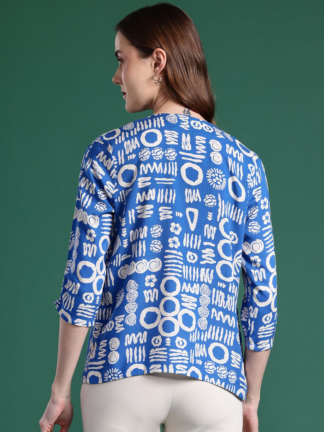 DressBerry Printed Ruched Sleeve Top