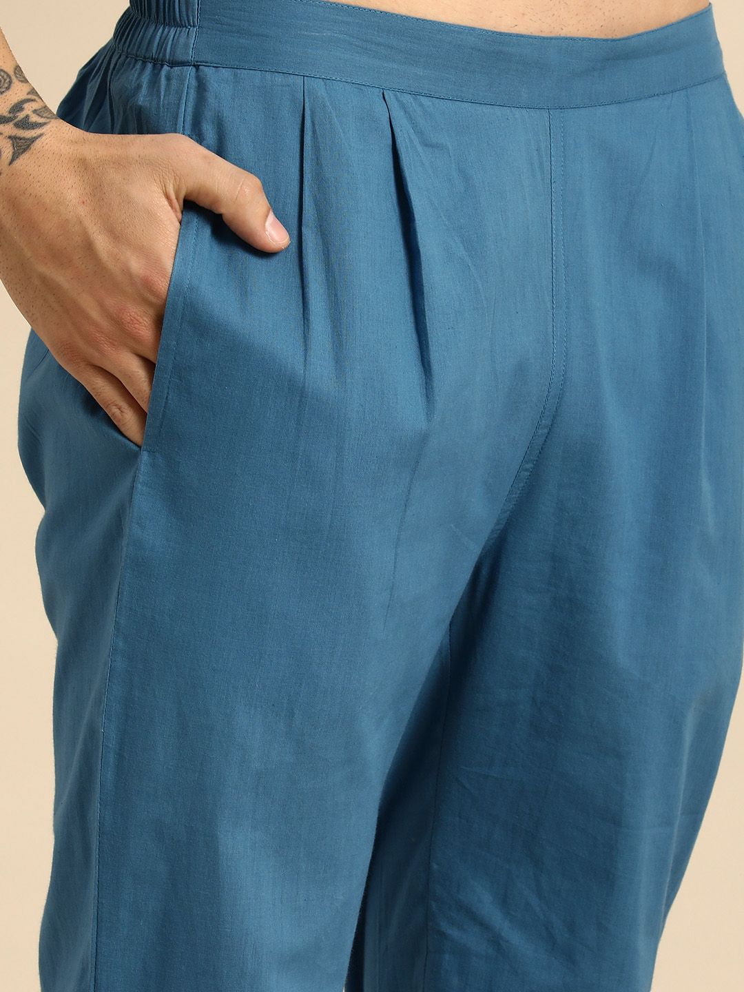 Anouk Men Blue Printed Pure Cotton Kurta with Trousers