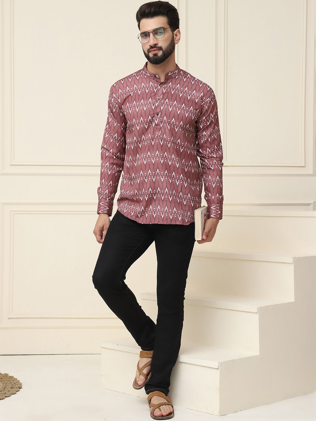 SOJANYA Men Brown Ethnic Motifs Printed Kurta