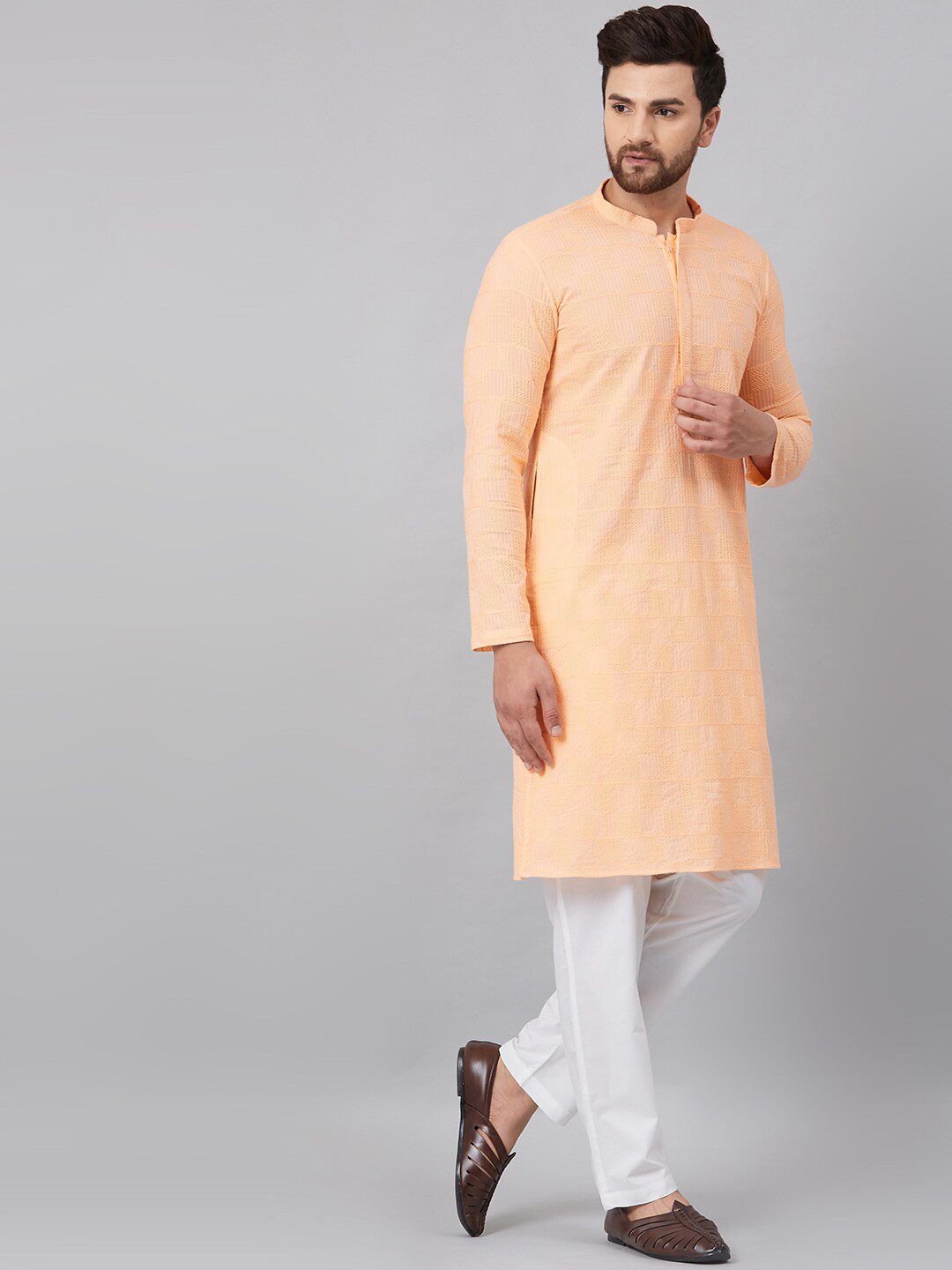 See Designs Men Peach-Coloured Kurta