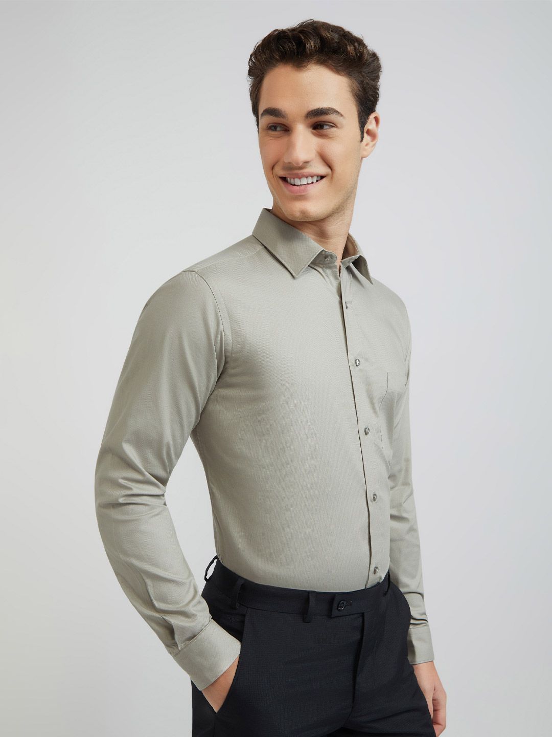 Raymond Self Design Textured Slim Fit Pure Cotton Formal Shirt