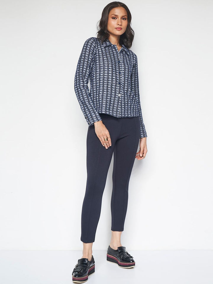 AND Self Design Spread Collar Long Sleeves Crop Tailored Jacket