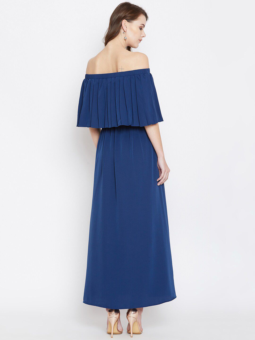 Berrylush Blue Off-Shoulder Crepe Maxi Dress
