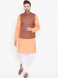 VASTRAMAY Men Orange Layered Kurta with Pyjamas