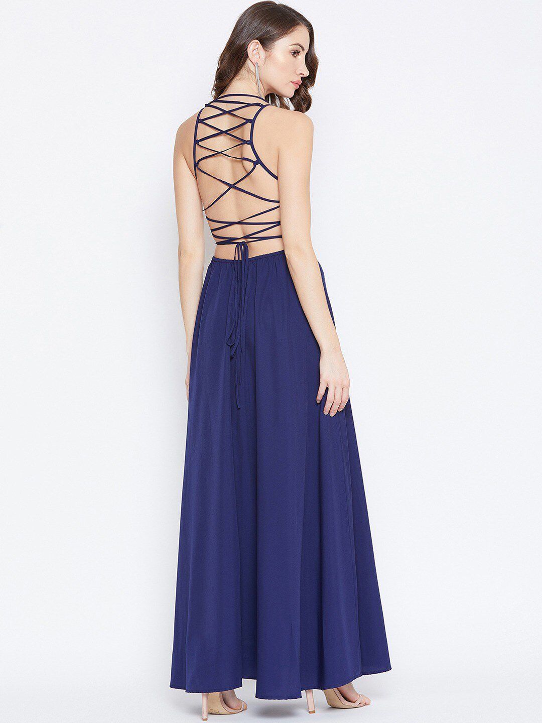 Berrylush Navy Blue Crepe Maxi Dress