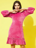 Athena Women Fuchsia Round Neck Bodycon Dress