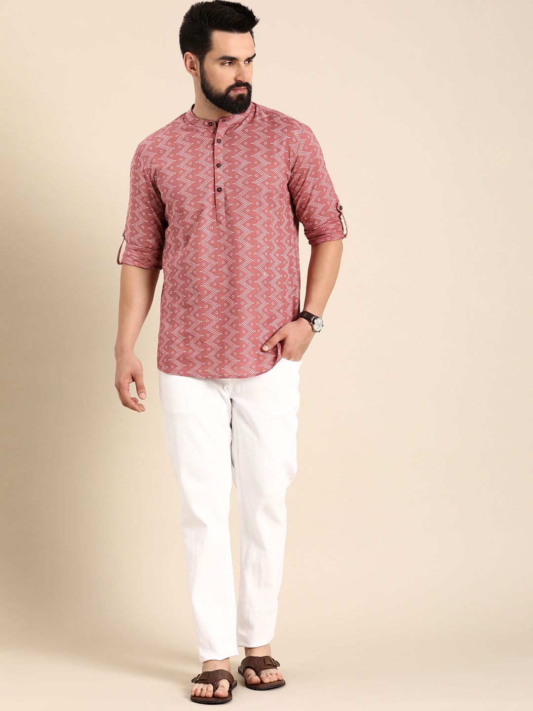 Anouk Men Geometric Printed Cotton Short Kurta