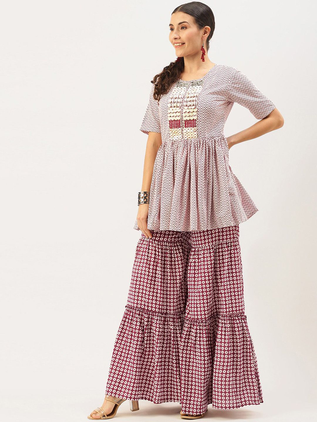 KALINI Geometric Printed Pure Cotton Kurta With Sharara