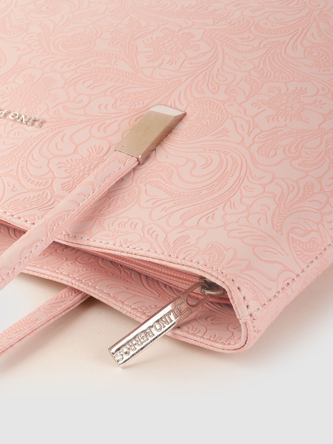 Lino Perros Peach-Coloured Ethnic Motifs Textured Laptop Bag