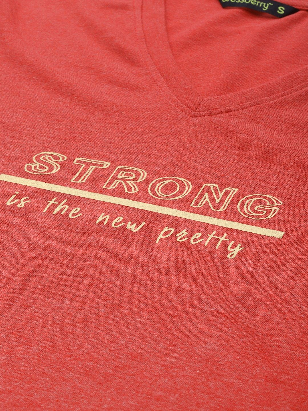 DressBerry Women Red Typography Printed V-Neck T-shirt