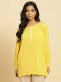 W Embroidered Puff Sleeve Round Neck Long Sleeves Top
