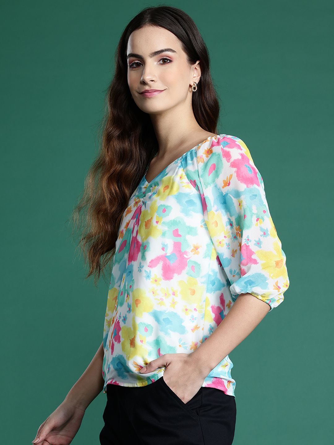 DressBerry Printed Puff Sleeves Top