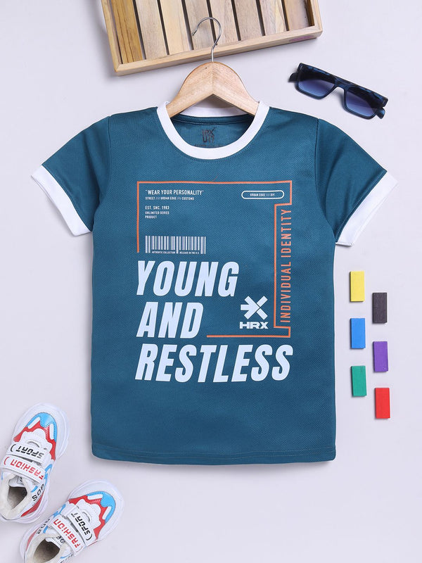 HRX by Hrithik Roshan Boys Typography Printed Rapid Dry T-shirt