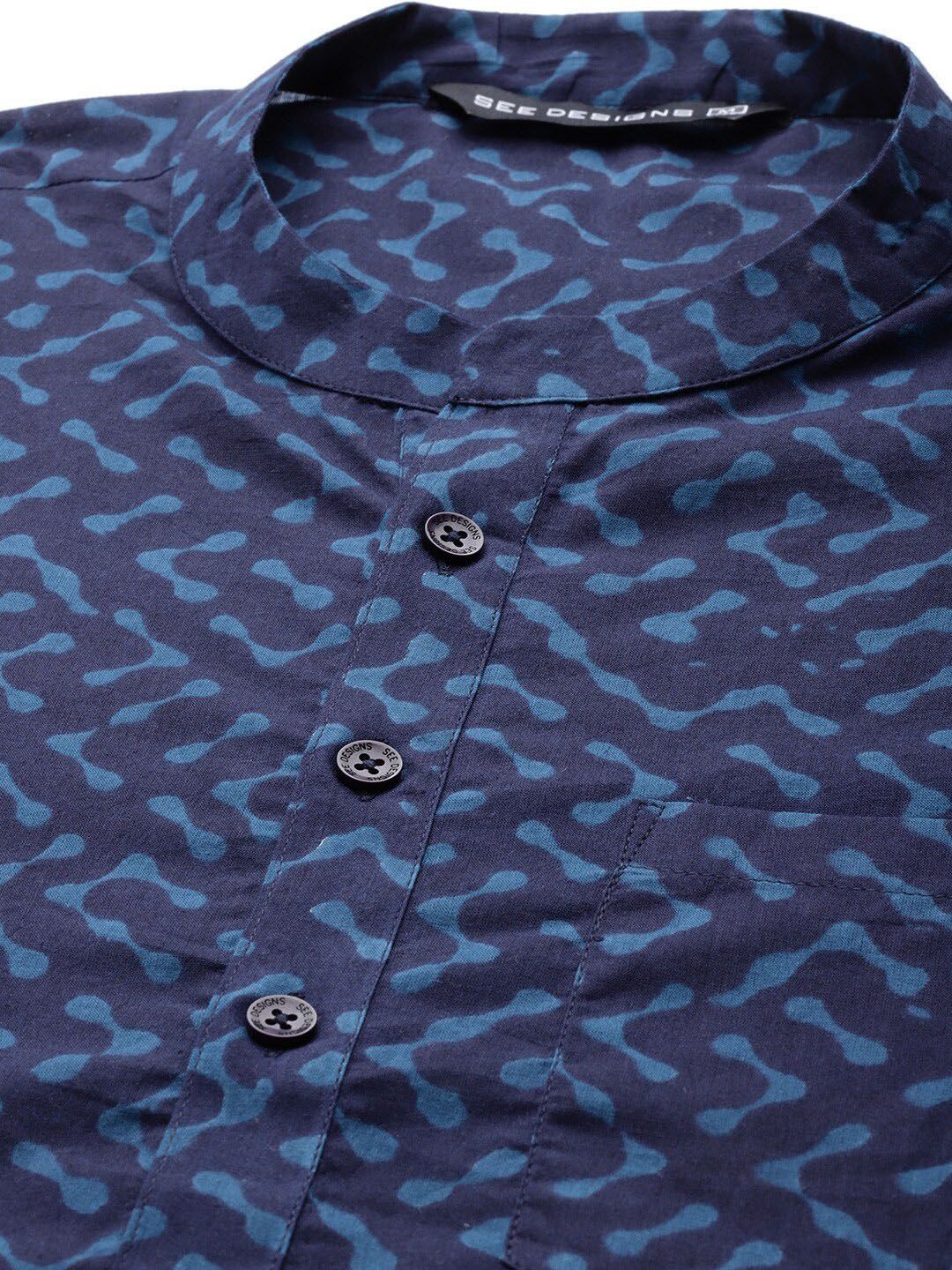 See Designs Men Blue Printed Kurta