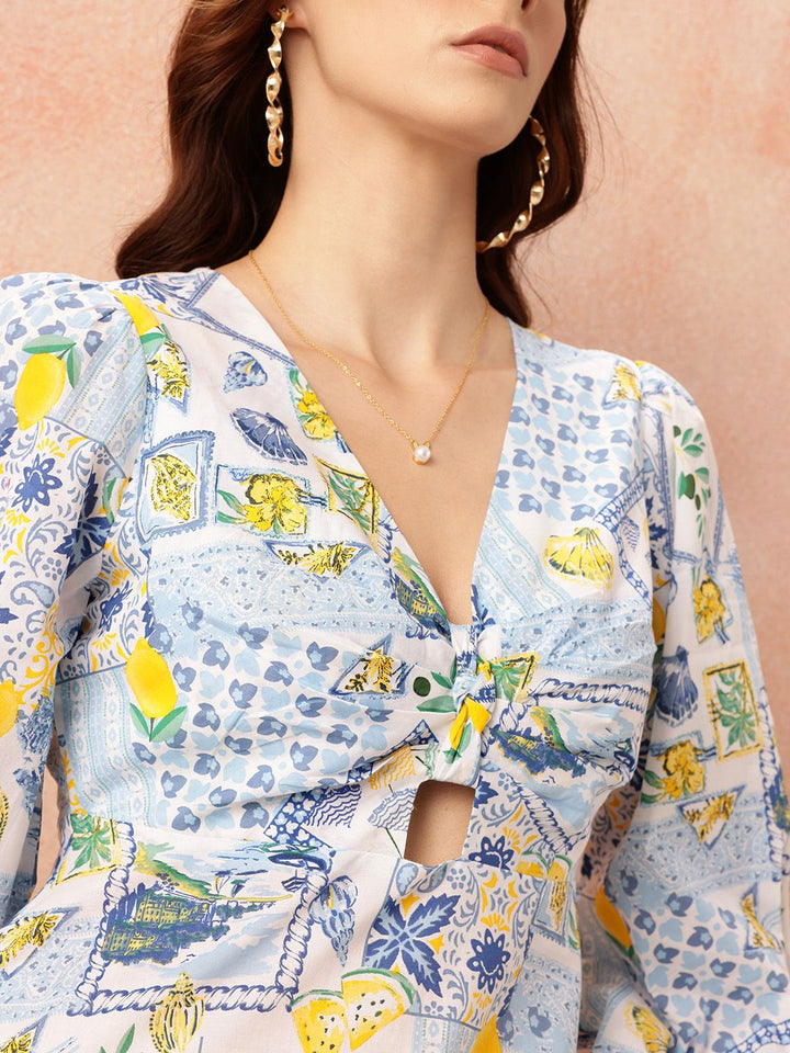 all about you Tropical Print Cut-Out Pure Cotton A-Line Midi Dress