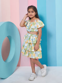 pspeaches Girls Tropical Printed Crop Top With Layered Skirt