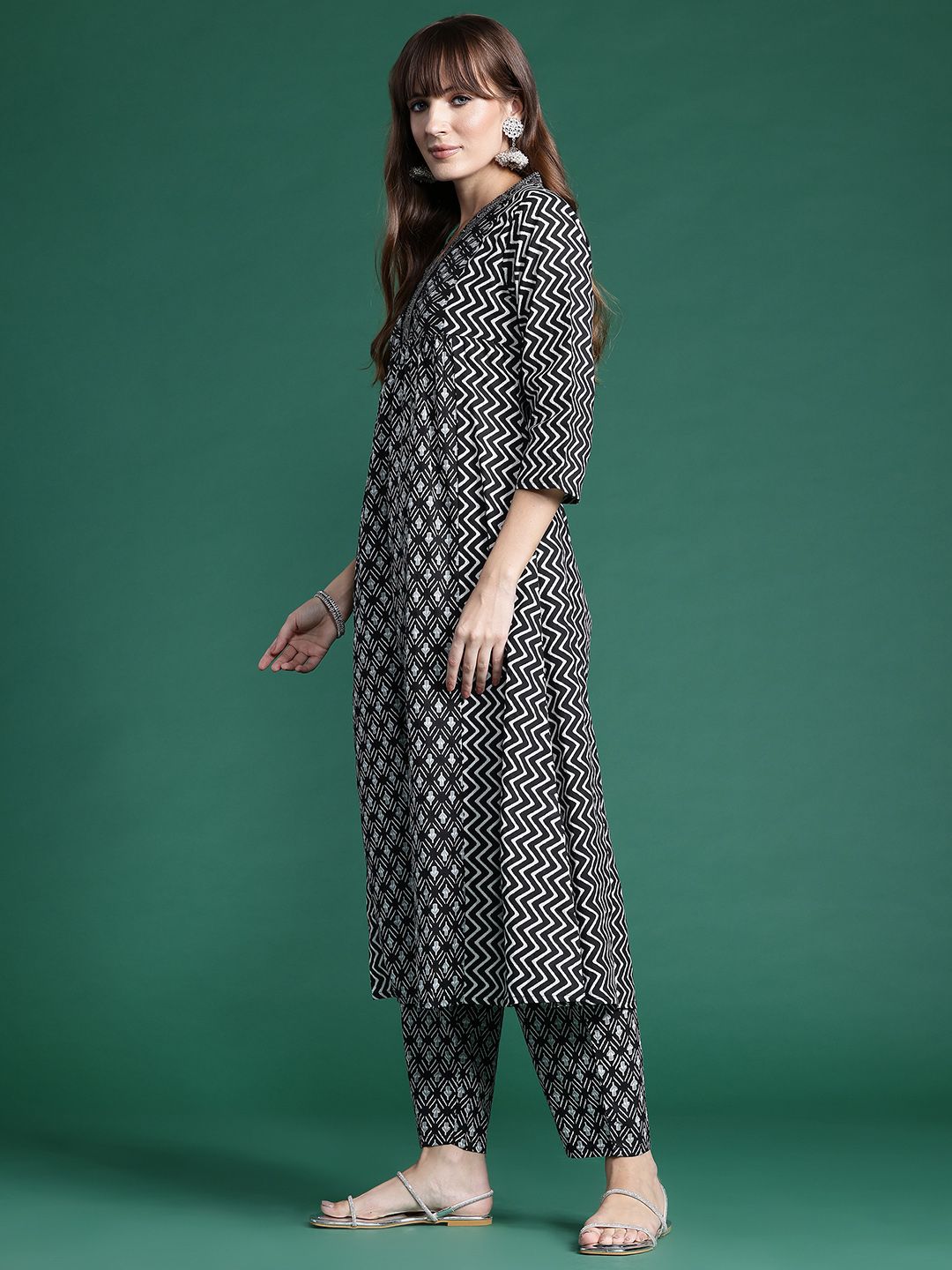 Indo Era Printed Panelled Pure Cotton Kurta with Trousers