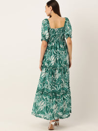 DressBerry Floral Print Puff Sleeves Smocked Tiered Maxi Dress