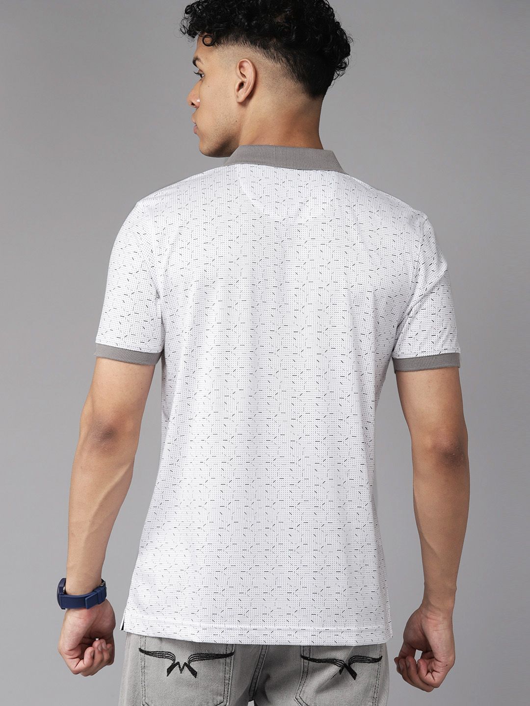 Park Avenue Men Geometric Print Polo Collar Slim Fit T-shirt