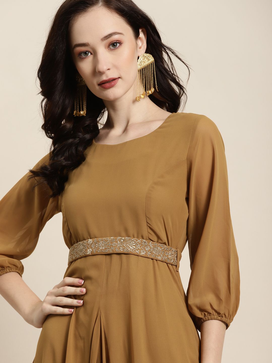 Shae by SASSAFRAS Mustard Yellow Embroidered Belt Dhoti Dress