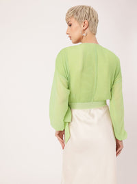 DressBerry Feminine Glam Accordion Pleats Drop Shoulder Wrap Top