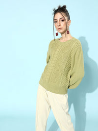 STREET 9 Women Green Cable Knit Acrylic Pullover