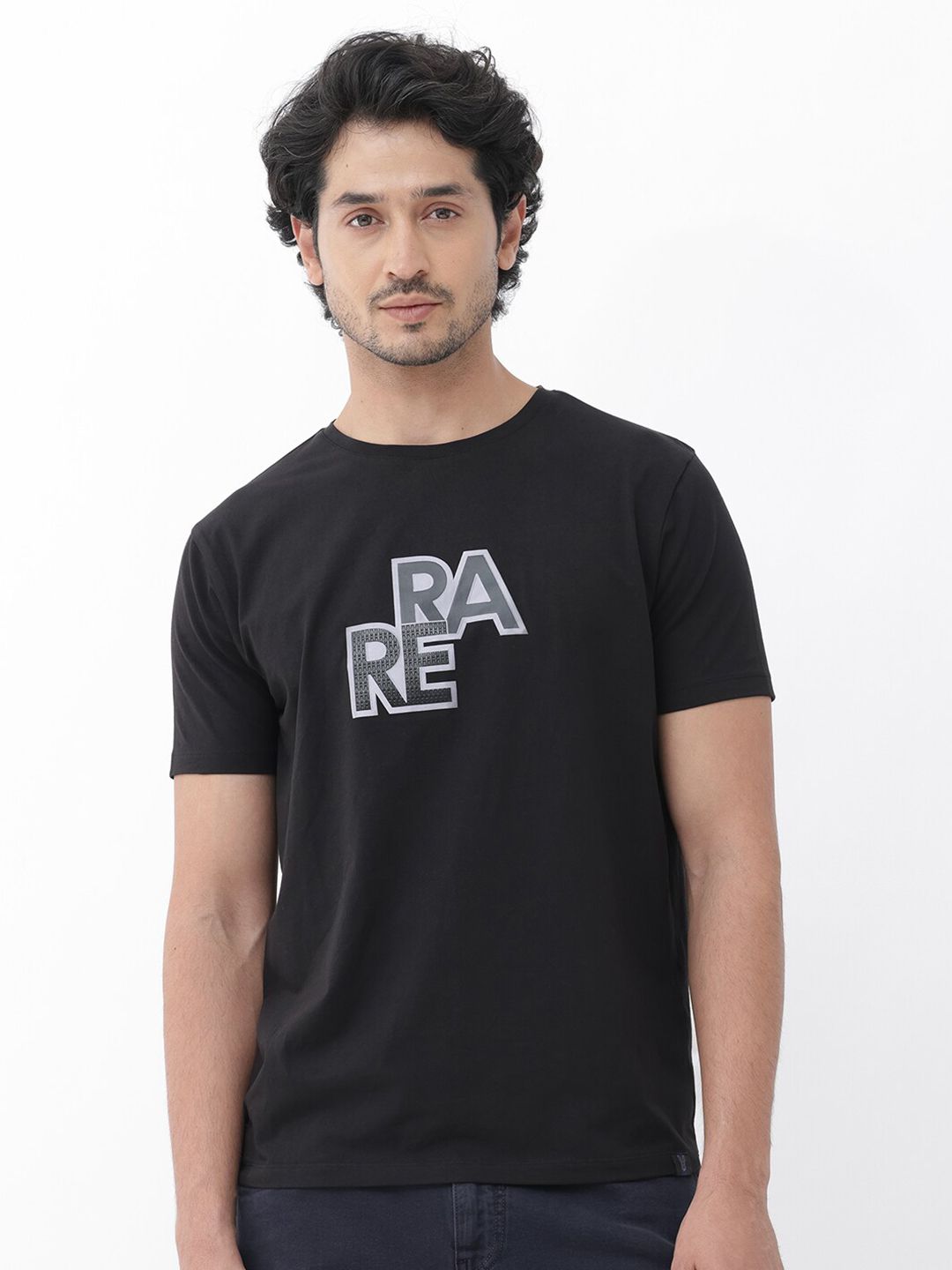 RARE RABBIT Men Oran Regular Fit Typography Printed Cotton T-Shirt