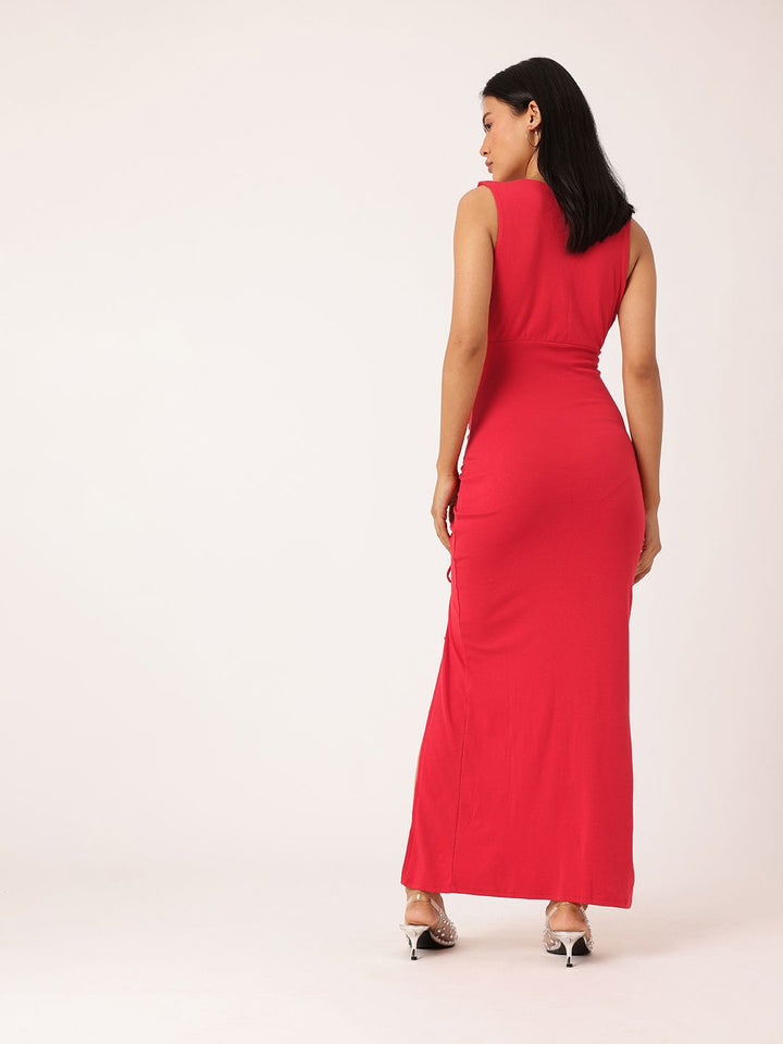 DressBerry Cherry Red Date Night Dream Ruched Maxi Dress