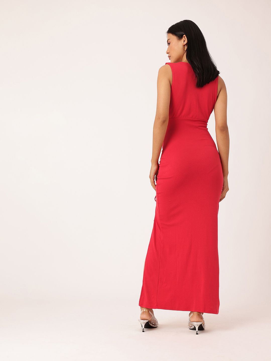 DressBerry Cherry Red Date Night Dream Ruched Maxi Dress
