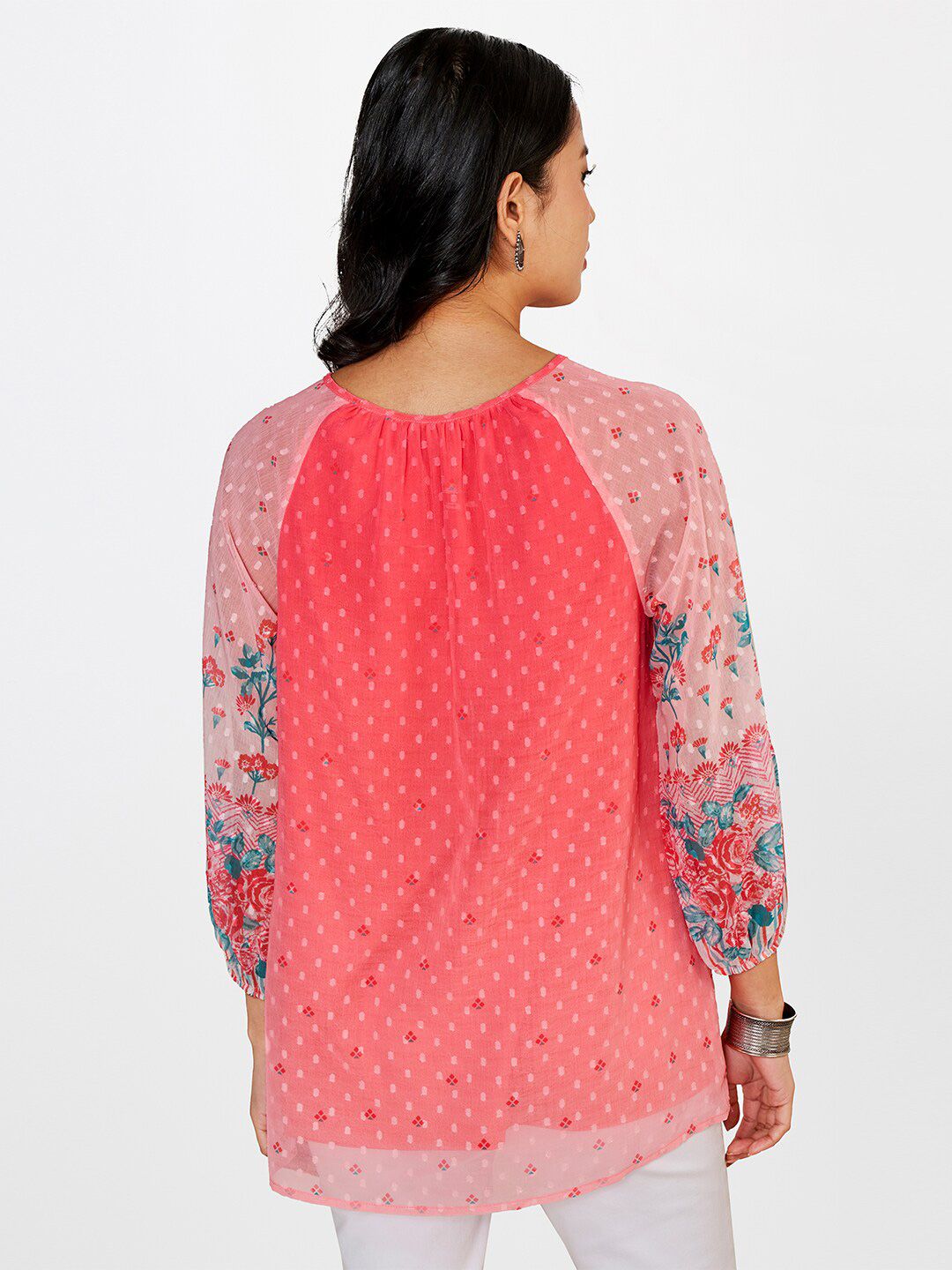 Global Desi Floral Printed Tie-Up Neck Top