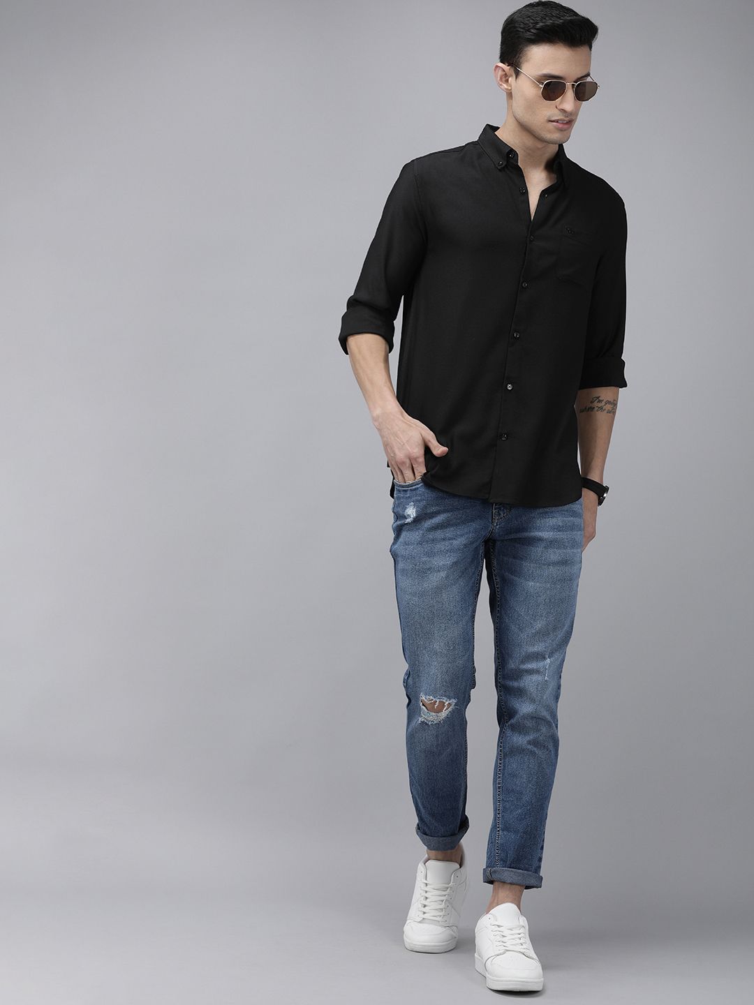 THE BEAR HOUSE Men Black Solid Slim Fit Casual Shirt